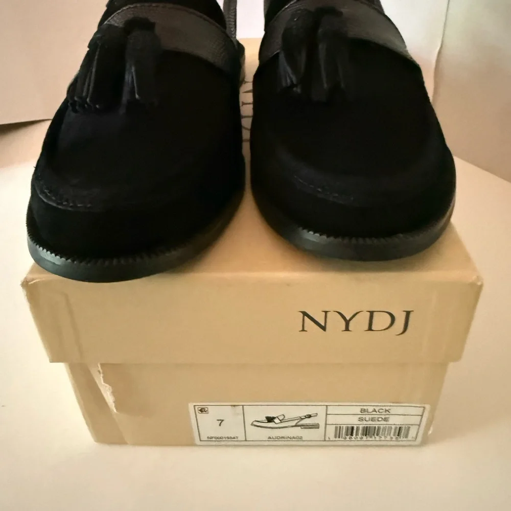 NYDJ Audrina 02 Black Suede Tassel Slingback Loafers Women’s 7 NEW